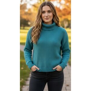 Cymbrion Lambswool Turtleneck Sweater Women's Small Teal Blue Angora Rabbit Hair